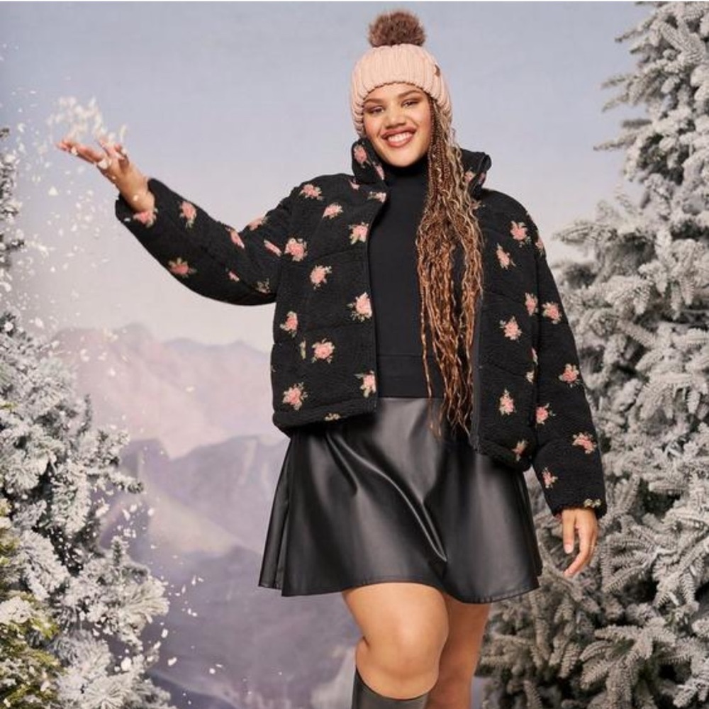 Floral Black Sherpa Jacket
